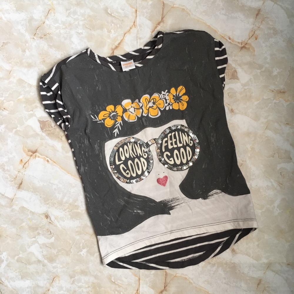 Gymboree Girls Gray/White Sequin Shirt, 5/6